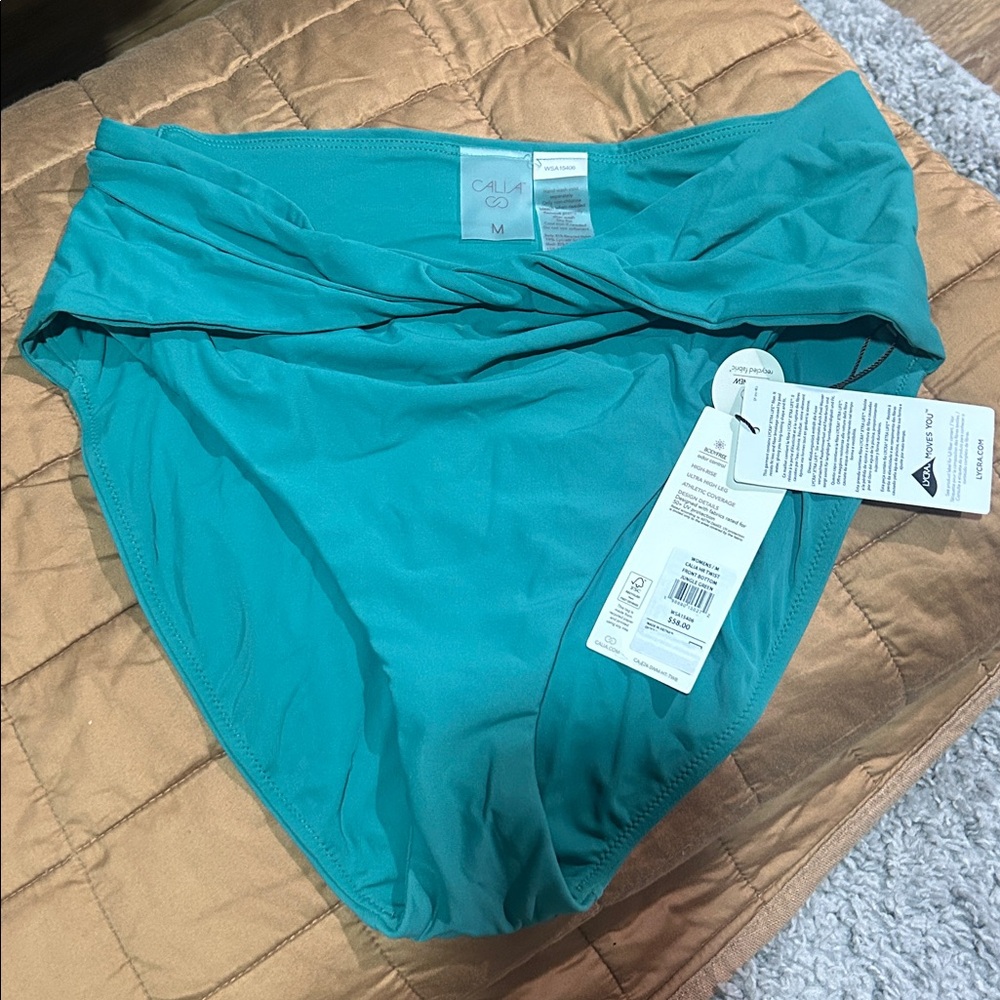Calia Teal High-Waisted Bikini Bottom